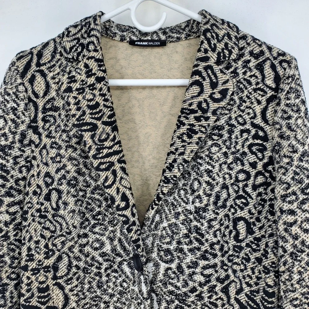 Frank Walder Leopard Print Blazer‎ Women Beige Black Button Front Jacket Size 12